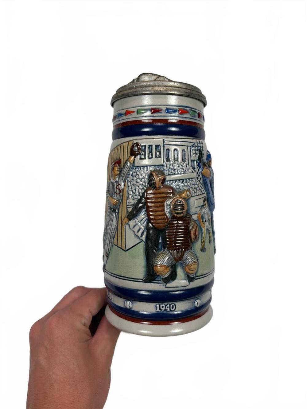 Vintage Avon 1984 Baseball Lidded Beer Stein Ceramarte Brazil Ceramic Sports Mug